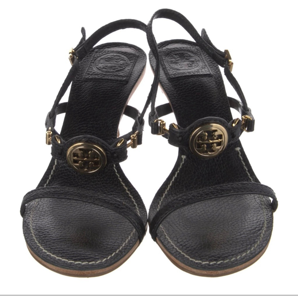 Tory Burch Shoes - New Tory Burch Black Gold Mira 70mm Tumbled Leather Sandals 9.5
